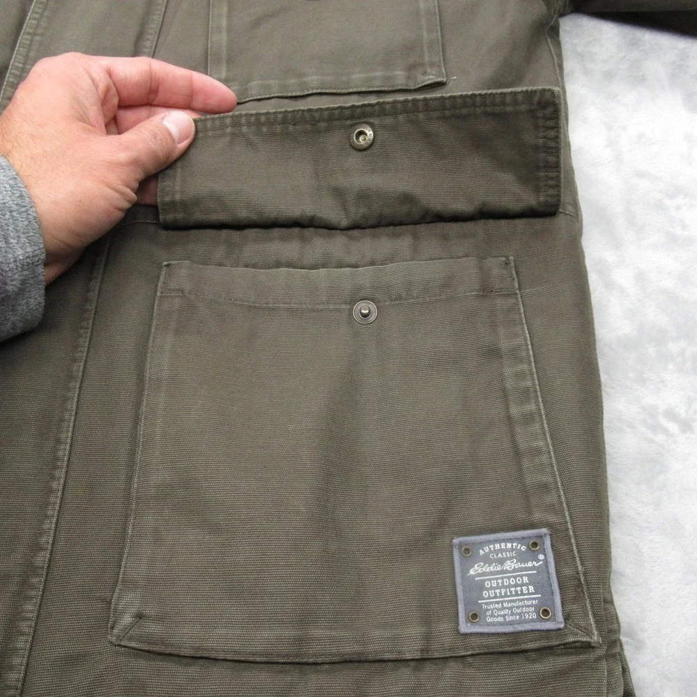 Eddie Bauer Field Jacket Mens Small Green Canvas Quilted Removable Utility Panel - Picture 5 of 16